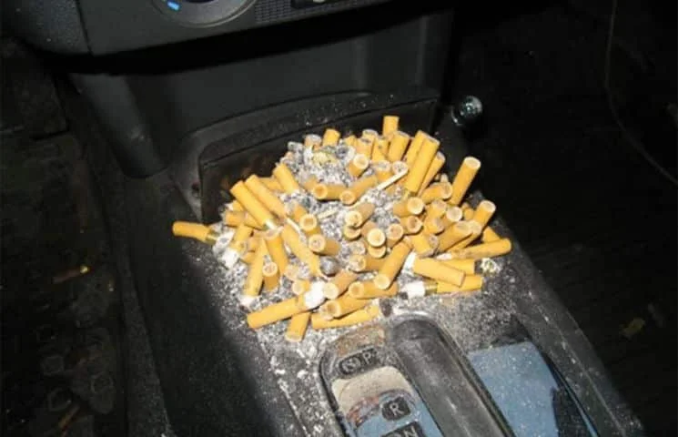 Car full of cigarette butts.